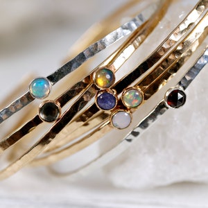 Birthstone Cuff Bracelets, Gemstone Bracelet, Garnet Bangle, Moonstone Bracelet, Peridot Bracelet, Sterling Silver Cuff Birthstone Jewelry