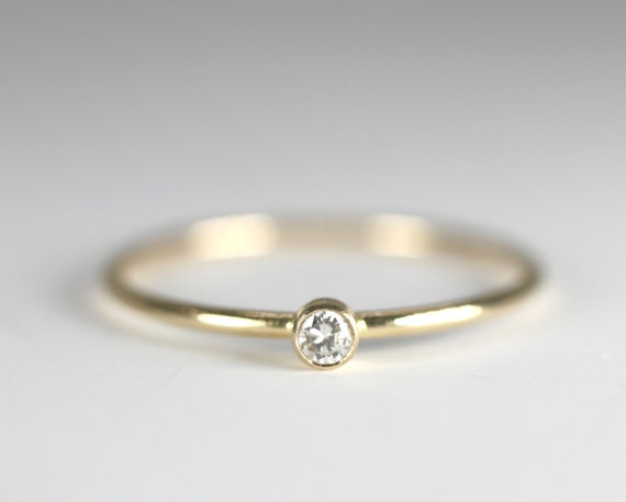 Dainty Diamond Ring 14k Gold Tiny Diamond Ring Solitaire | Etsy