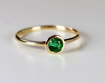 Dainty 14k Gold Emerald Ring: Minimalist May Birthstone Jewelry