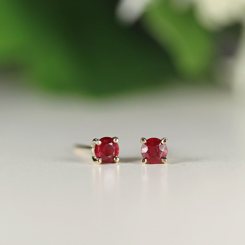Delicate Ruby Stud Earrings 14k Gold Solid Gold Ruby Stud image 6