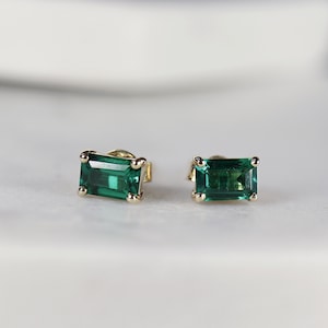 Genuine Emerald Earrings 14k Gold Emerald Cut Emerald Stud Earrings, May Birthstone Earrings, Emerald Studs, 20th Anniversary Gift for her