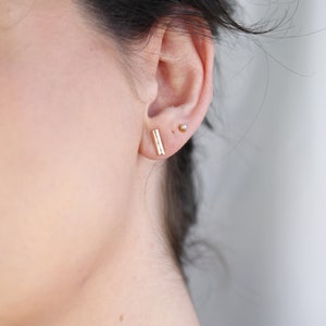14k Gold Bar Stud Earrings, Hammered Gold Bar Earrings, Minimalist Earrings, Geometric Studs, Everyday Earrings, Handmade Fine Jewelry Gift image 3