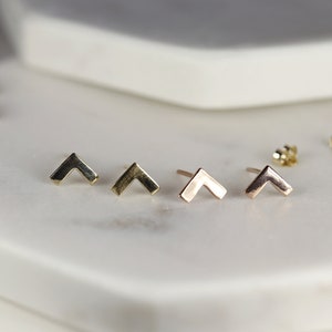 14k Solid Gold Earrings Stud Chevron, Handmade Minimalist Earrings, Jewelry Gift for Her, Geometric Modern Triangle Stud Earrings image 8