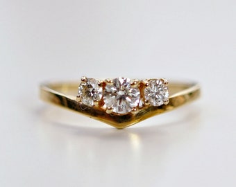 Chevron Wedding Band, Curved Wedding Band, Three Stone Diamond Ring, Three stone ring, Three stone engagement ring, Bridal Jewelry
