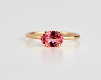 Pink Tourmaline Ring, 14K Solid Gold Oval Tourmaline Ring, October Birthstone Ring, Natural Pink Gemstone Ring