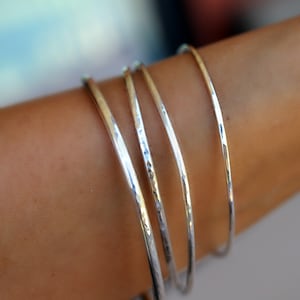 Hammered Sterling Silver Open Cuff Bracelet: Adjustable Boho Bangle