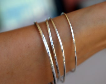 Hammered Sterling Silver Open Cuff Bracelet: Adjustable Boho Bangle