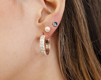 Round Open Hoop Earrings Sterling Silver Patterned Floral Earrings