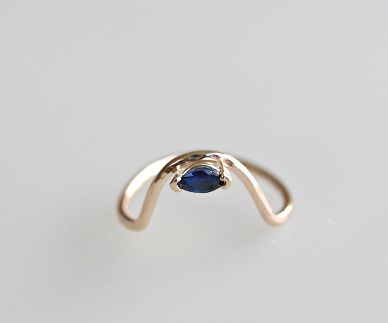 Marquise Sapphire Ring 14k Solid Gold, Curved Ring Gemstone, Sapphire Stacking Ring, September Birthstone, 45th anniversary Gift for Wife image 5