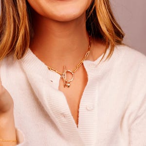 Chunky Gold Heart Necklace with Toggle Clasp, Puffy Heart Chain, Statement Necklace Gift for Mom or Wife