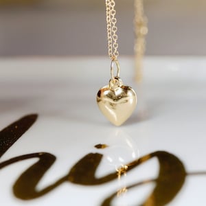 14k Gold 3D Puffy Heart Bracelet Charm Puffy Heart Love Necklace, Mini Puffy Heart Pendant, Romantic Jewelry Gift for Her, Graduation Gift