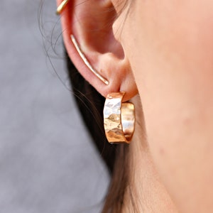 Thick Gold Hoop Earrings, Wide Hammered Gold Earrings Hoop, Handmade Gold Hoops in Gold Filled or Silver, Best Friend Gift for Her