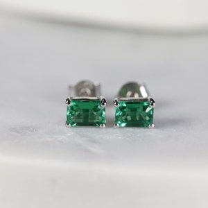 Genuine Emerald Earrings 14k Gold Emerald Cut Emerald Stud Earrings, May Birthstone Earrings, Emerald Studs, 20th Anniversary Gift for her image 10
