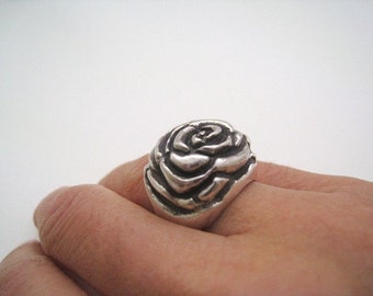 Sterling Silver Rose Ring, Floral Ring, Romantic Gift, Nature Inspired Jewelry, Statement Ring, Signet Ring, Handmade Fine Jewelry