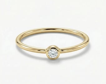 Dainty Diamond Ring 14k Gold, Tiny Diamond Solitaire Ring, Diamond Promise Ring, Diamond Stacking Ring, Minimalist Jewelry Gift for her