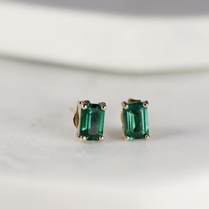 Genuine Emerald Earrings 14k Gold Emerald Cut Emerald Stud Earrings, May Birthstone Earrings, Emerald Studs, 20th Anniversary Gift for her image 5