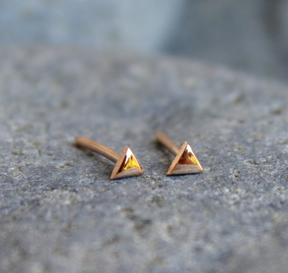 Rose Gold Earrings, Handmade Solid Gold Stud Earrings, Geometric Modern Stud Earrings, Triangle Minimalist Gold Earrings, Best Friend Gift