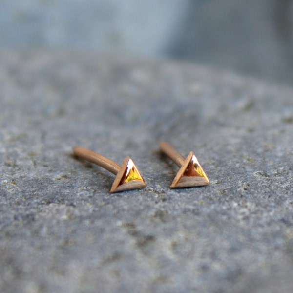 Rose Gold Earrings, Handmade Solid Gold Stud Earrings, Geometric Modern Stud Earrings, Triangle Minimalist Gold Earrings, Best Friend Gift