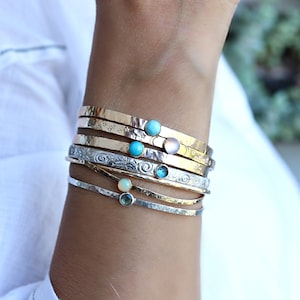 Birthstone Bracelets Sterling Silver or Gold Filled Cuff - Etsy