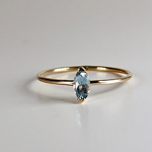 Marquise Aquamarine Ring 14k Gold, Genuine Aquamarine Engagement Ring, Handmade March Birthstone Jewelry Gift, Minimalist Promise Ring