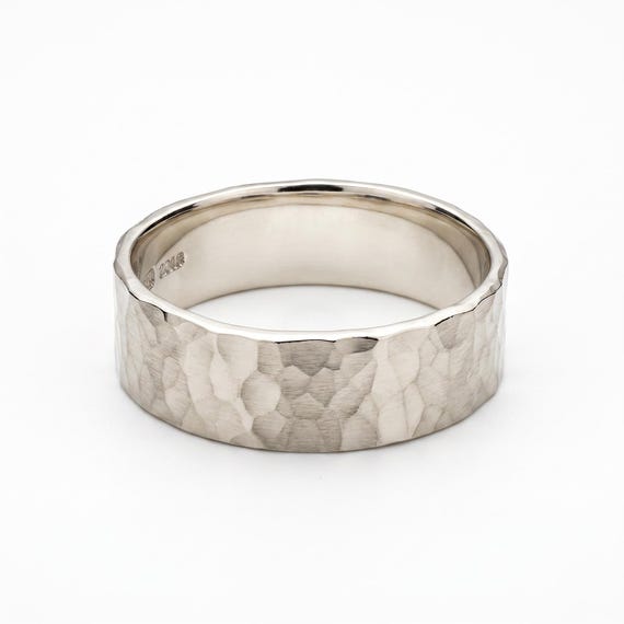Rustic Wedding Band Sterling Silver, 6mm Wide Hammered Silver Ring, Unisex Thick Stacking Silver Ring, Personalized Gift for Him or Her