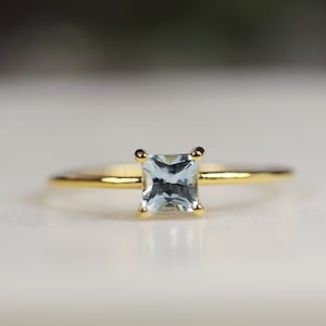 Princess Cut Aquamarine Ring 14k Gold, Aquamarine Engagement Ring, March Birthstone Jewelry, Aquamarine Promise Ring, Anniversary Ring