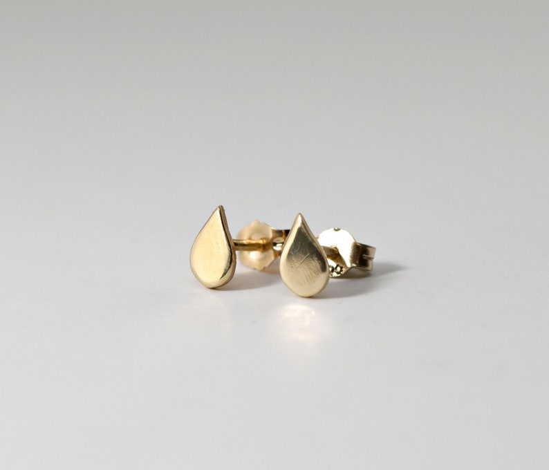 Teardrop Earrings 14k Solid Gold, Dainty Simple Gold Earrings, Everyday Minimalist Handmade Unique Stud Earrings, Best Friend Gift image 2