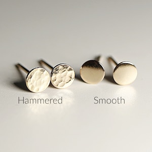 Tiny Gold Circle Earrings, 5mm Hammered Disc Studs, Minimalist Dot Earrings, Single or Pair Gold Studs, Second Hole Earrings