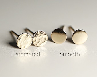 Tiny Gold Circle Earrings, 5mm Hammered Disc Studs, Minimalist Dot Earrings, Single or Pair Gold Studs, Second Hole Earrings