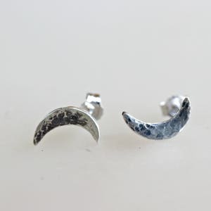 Sailor Moon Earrings Sterling Silver, Hammered Silver Crescent Moon Studs, Celestial Jewelry, Dainty Moon Stud Earrings, Handmade Jewelry image 2