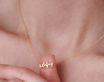 Wifey Necklace, Sterling Silver or Gold Vermeil, Wife Necklace, Wifey Anniversary Gift, Handwritten Wife Jewelry, Gift For Her