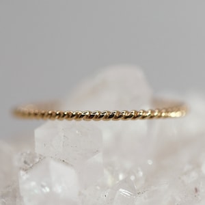 14k Solid Gold Twisted Ring, Skinny Solid Gold Twist Ring, Braided Rope Ring, Minimalist Gold Stacking Ring