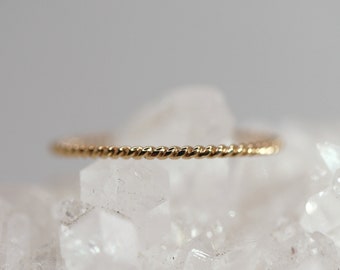 14k Solid Gold Twisted Ring, Skinny Solid Gold Twist Ring, Braided Rope Ring, Minimalist Gold Stacking Ring