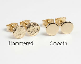 Tiny Gold Circle Earrings, 5mm Hammered Disc Studs, Minimalist Dot Earrings, Single or Pair Gold Studs, Second Hole Earrings
