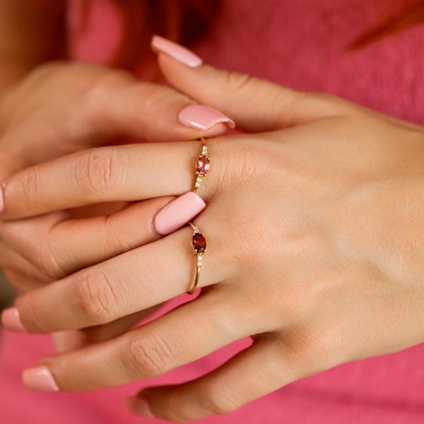 Pink Tourmaline Diamond Ring 14k Gold, October Birthstone Jewelry, Handmade Tourmaline Engagement Ring, Pink Gemstone Ring, Gift For Her