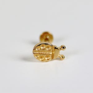 Ladybug Flat Back Earrings 14k Solid Gold, Lady Bird Stack Earrings, Internally Threaded Earrings, Tragus Stud Piercing, Gift for Her