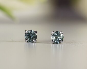 Teal Green Montana Sapphire Earrings 14k Gold, Solid Gold Sapphire Studs, Montana Sapphire Bridal Earrings, Wedding Jewelry, Graduation Gift
