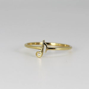 Genuine Diamond Music Note Ring, 14k Solid Gold Minimalist Ring, Music Lover Gift, Natural Diamonds Stacking Ring, Unique Solid Gold Jewelry