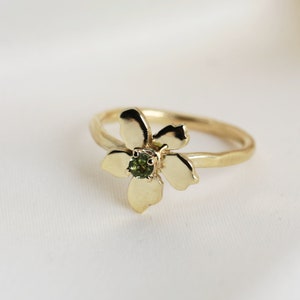 Floral Pearl Ring 14k Solid Gold, Unique Handmade Flower Engagement Ring, Rose Gold Cherry Blossom Promise Ring, June Birthstone Ring image 6