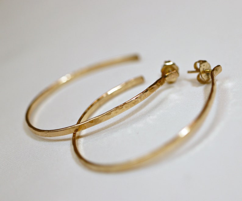 2 Inch Gold Hoop Earrings, Hammered Gold Hoops, Gold Filled Hoop Earrings, Large Hoop Earrings, Jewelry Gift for Her, Gift for Best Friend afbeelding 3