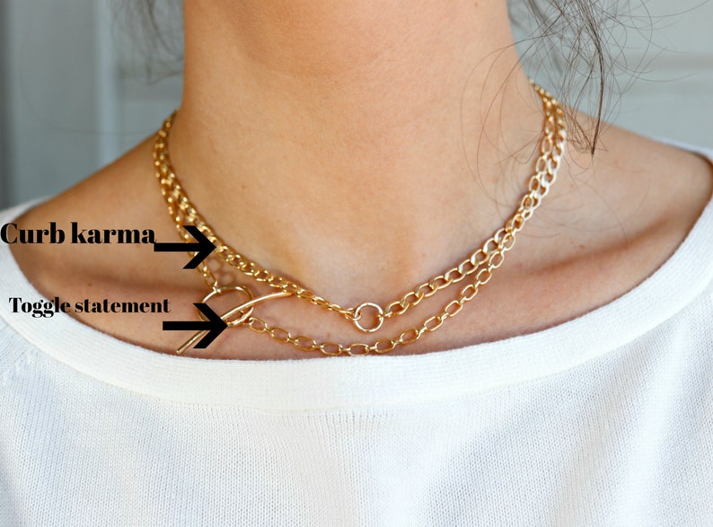 Gold Statement Toggle Necklace, Toggle Choker, Thick Chain Necklace, Gold Layering Necklace, Bold Gold Chain Necklace, Minimalist Choker image 2