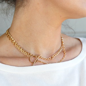 Gold Statement Toggle Necklace, Toggle Choker, Thick Chain Necklace, Gold Layering Necklace, Bold Gold Chain Necklace, Minimalist Choker image 3