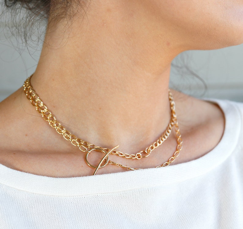 Gold Statement Toggle Necklace, Toggle Choker, Thick Chain Necklace, Gold Layering Necklace, Bold Gold Chain Necklace, Minimalist Choker image 3