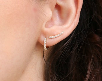 Diamond Huggies Earrings, 14k Gold Huggie Earrings, Gift For Her, 14k Gold Earrings, Diamond Huggie Hoop Earrings, Small Hoop Earrings