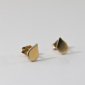 Teardrop Earrings 14k Solid Gold, Dainty Simple Gold Earrings, Everyday Minimalist Handmade Unique Stud Earrings, Best Friend Gift image 6