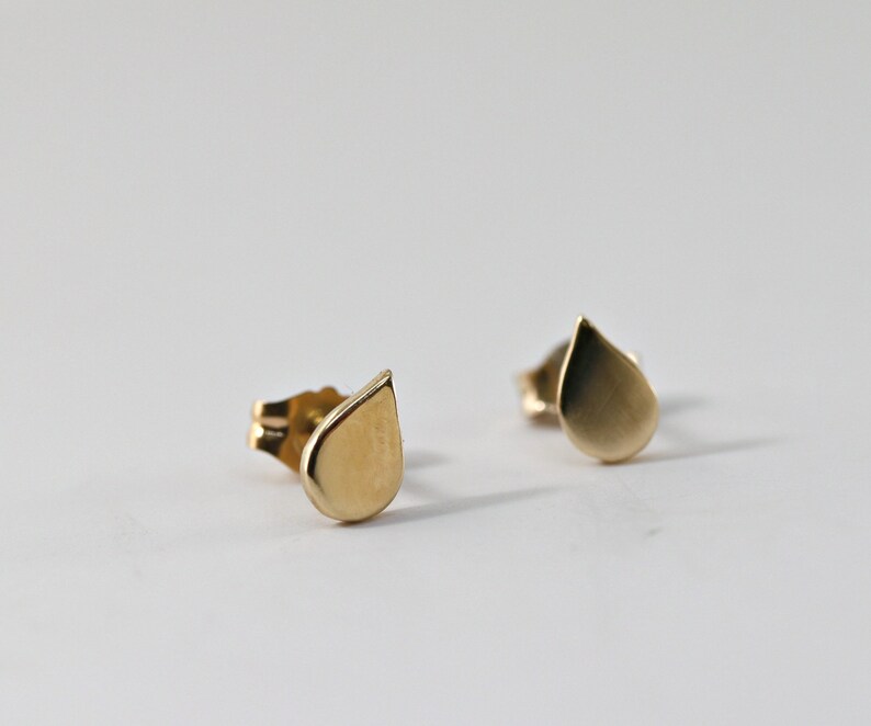 Teardrop Earrings 14k Solid Gold, Dainty Simple Gold Earrings, Everyday Minimalist Handmade Unique Stud Earrings, Best Friend Gift image 6