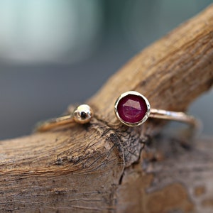 Ruby Ring 14k Gold, Ruby Open Ring, Adjustable Ring, Handmade July Birthstone Ring, Open Cuff Ring, Solid Gold Gemstone Ring Textured Band image 2