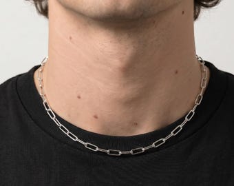 Unisex Gold Filled Or Sterling Silver Thick Elongated Chain Necklace, Thick Paperclip Rectangle Chain Choker Necklace