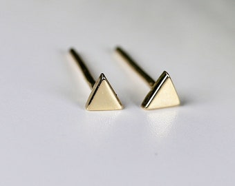 14k Gold Stud Earrings, Solid Rose Gold Earrings, Triangle Simple Stud Earrings, Minimalist Geometric Earrings, Fine Jewelry Gift for Her