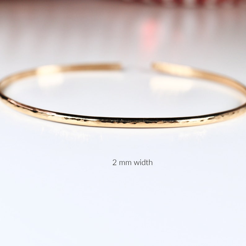 Engraving Gold Cuff Bracelet, Personalized Open Cuff Bracelet, Thick Hammered Gold Filled Bangle Bracelet, Hidden Message Bridesmaids Gift image 3